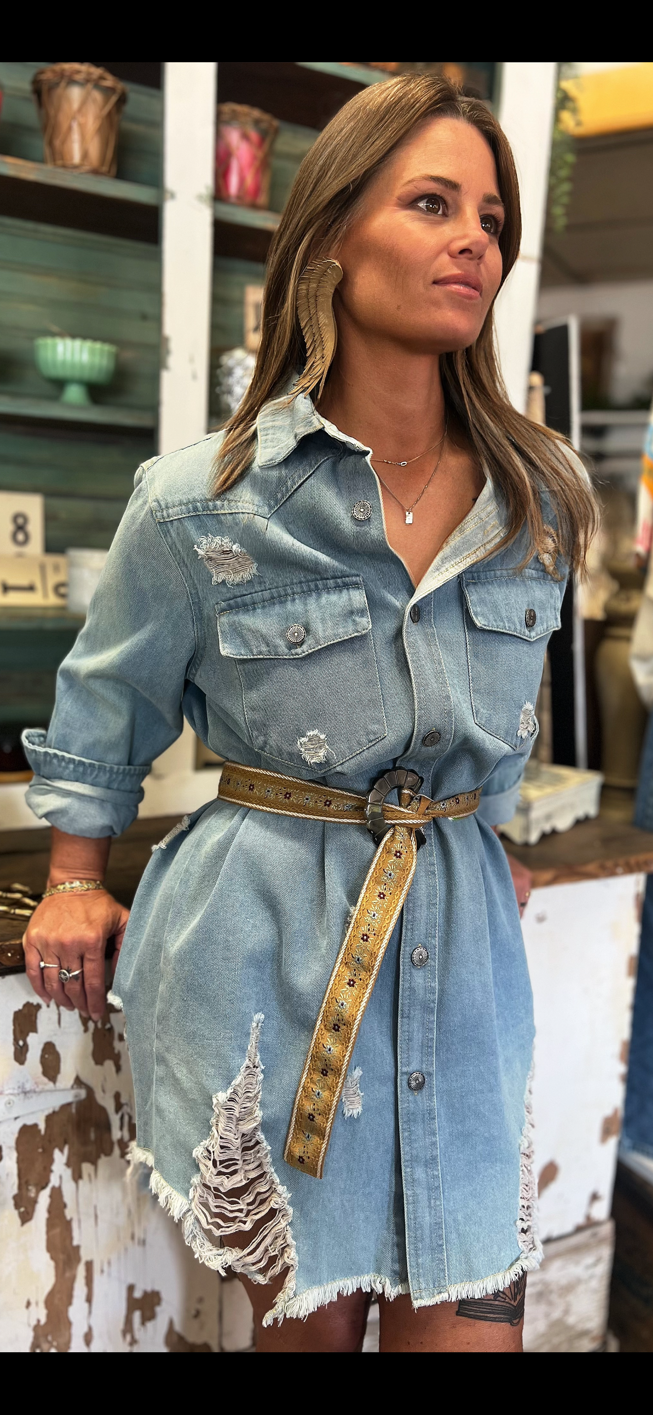 Stone Wash Distressed Button Down Shirt