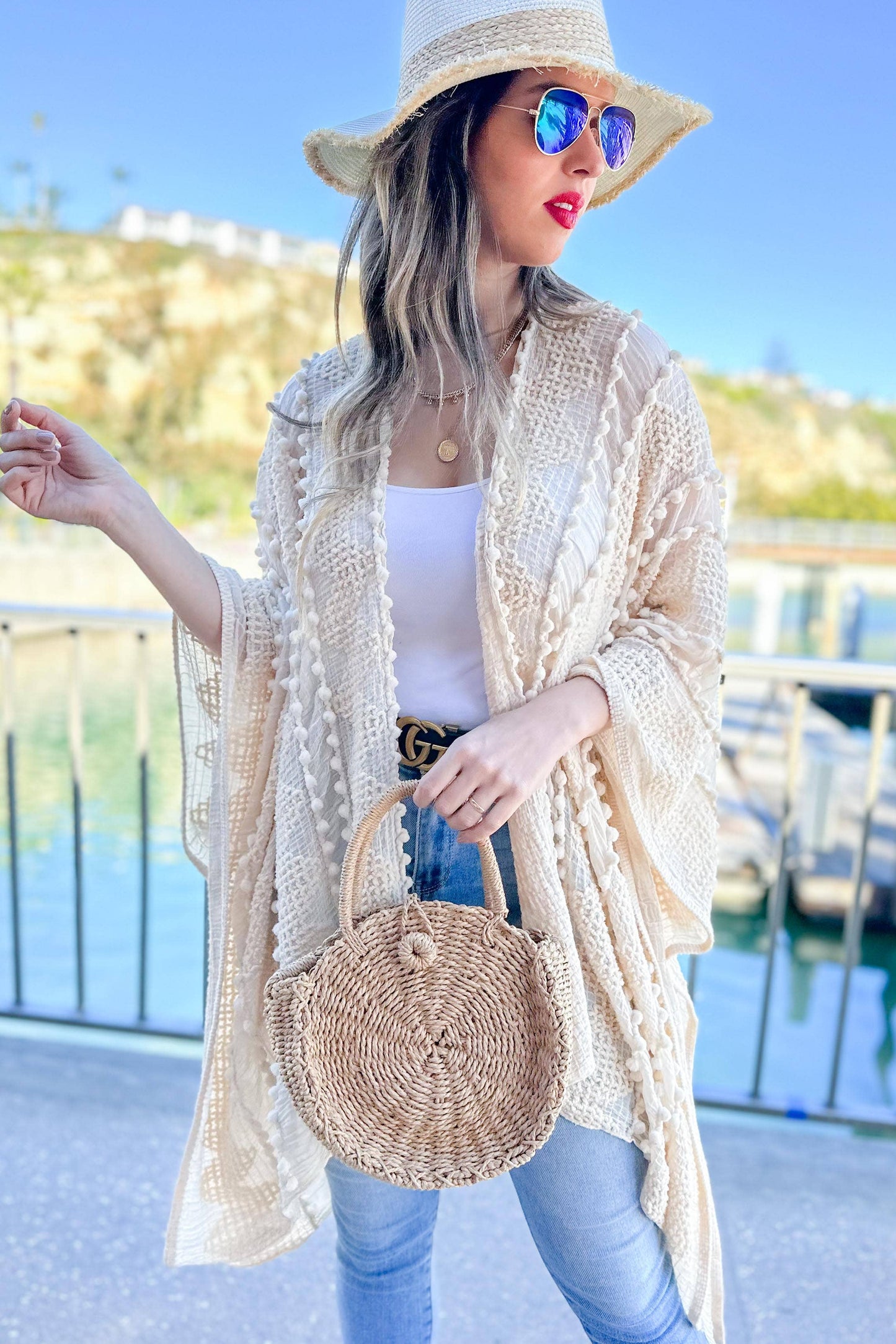 Ivory 3D Textured Open Front Soft Kimono Cardigan