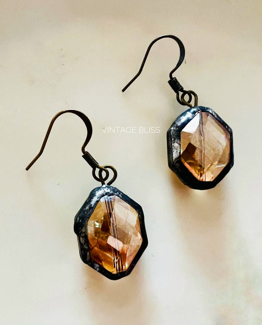 Soldered Amber Crystal Vintage Look Earrings