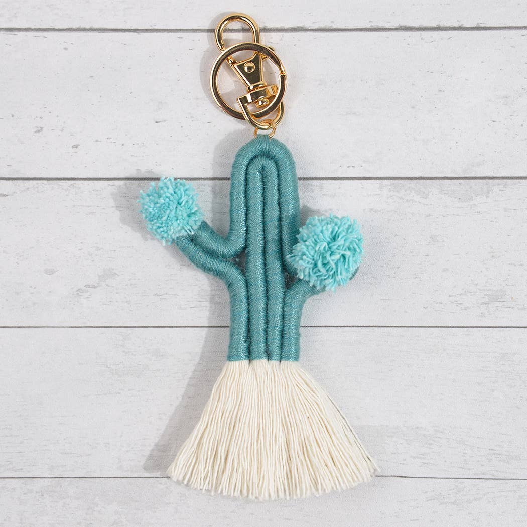 Boho Woven Fringed Cactus Bag Pendant