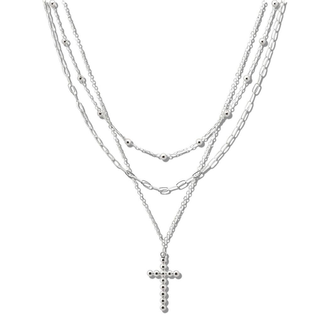 TRIPLE LAYERED CROSS PENDANT NECKLACE