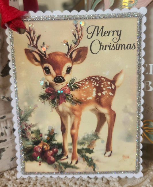 Christmas Gift Tag Retro Deer Merry Christmas