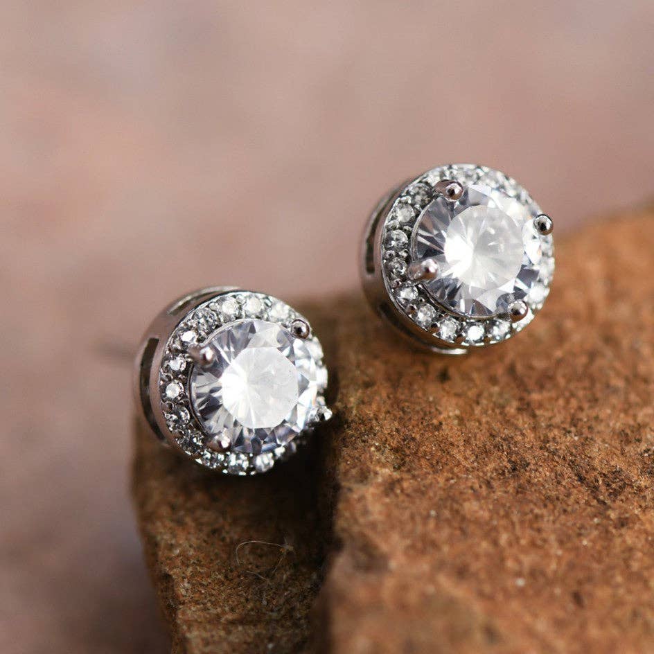 Dainty Round Studs with Clear Glass Crystals - 4854