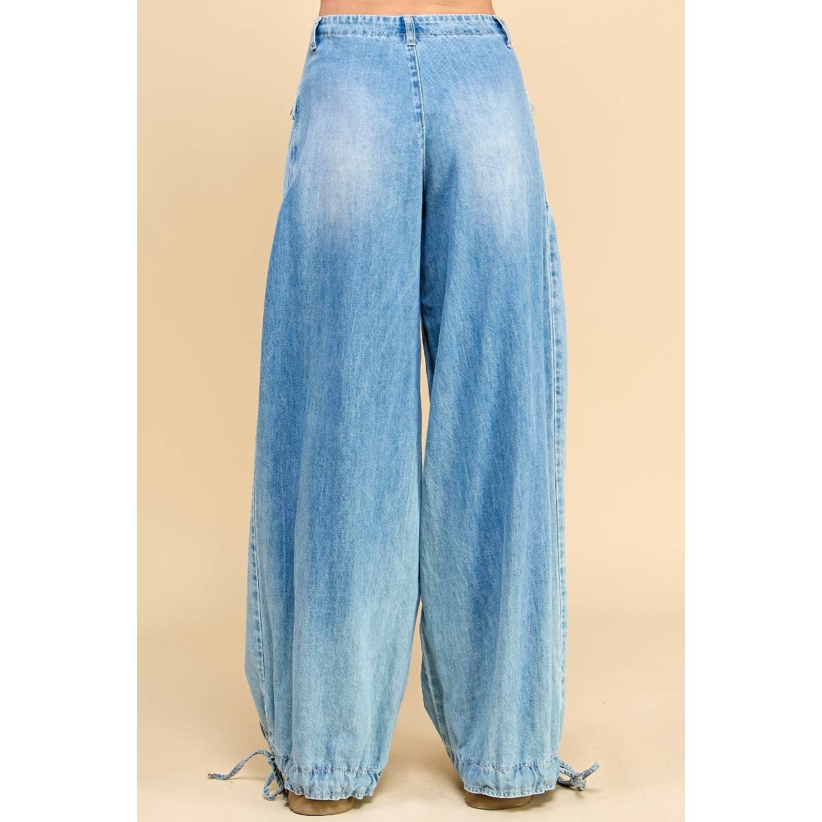 Ankle Drawstring Wide Denim Pants