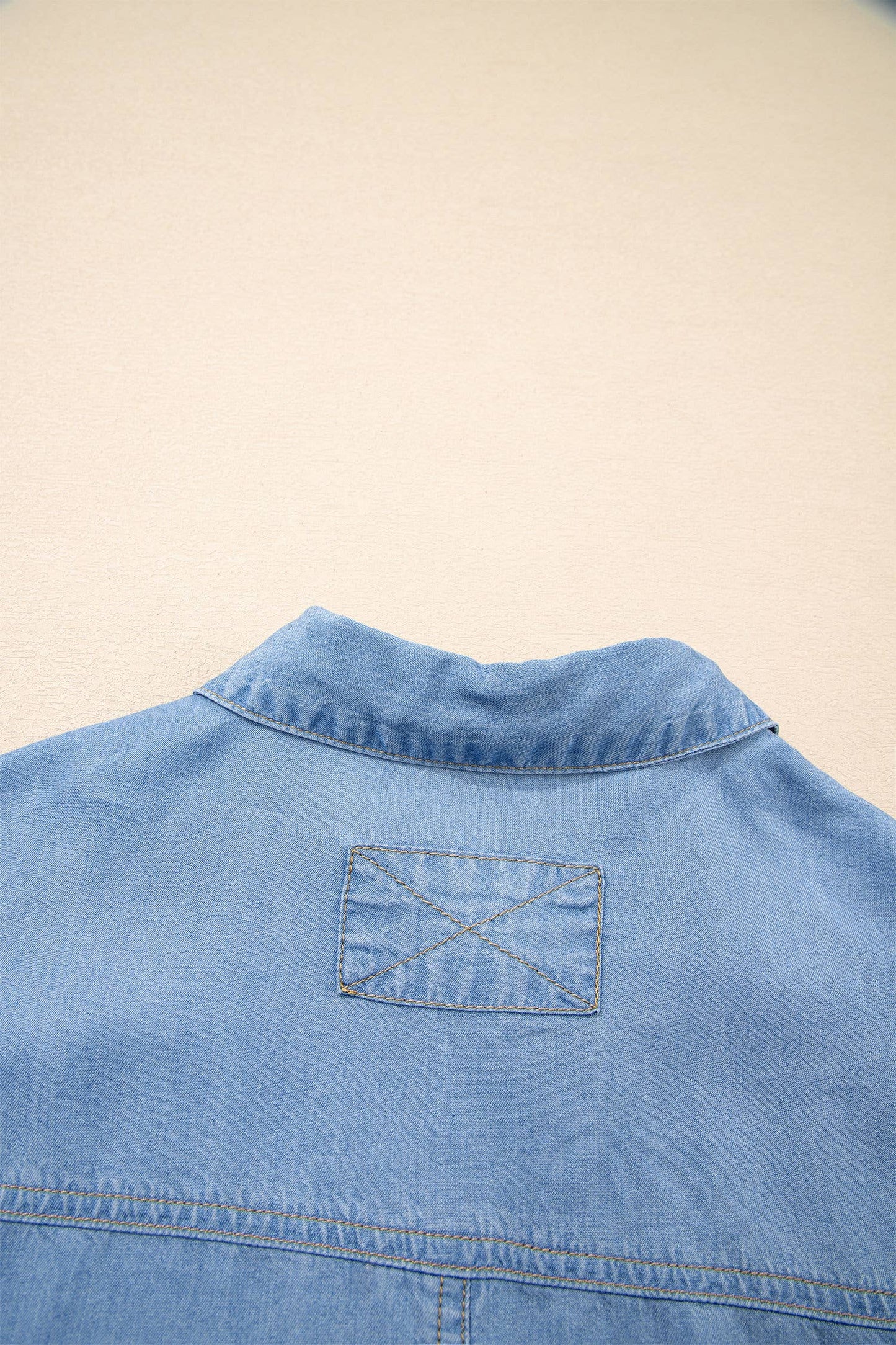 Half Sleeve Button Down High Low Chambray Shirt (S-XL)