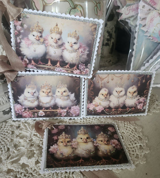 Gift Tag Set of 4 Royal Chicks Tiaras n Jewels