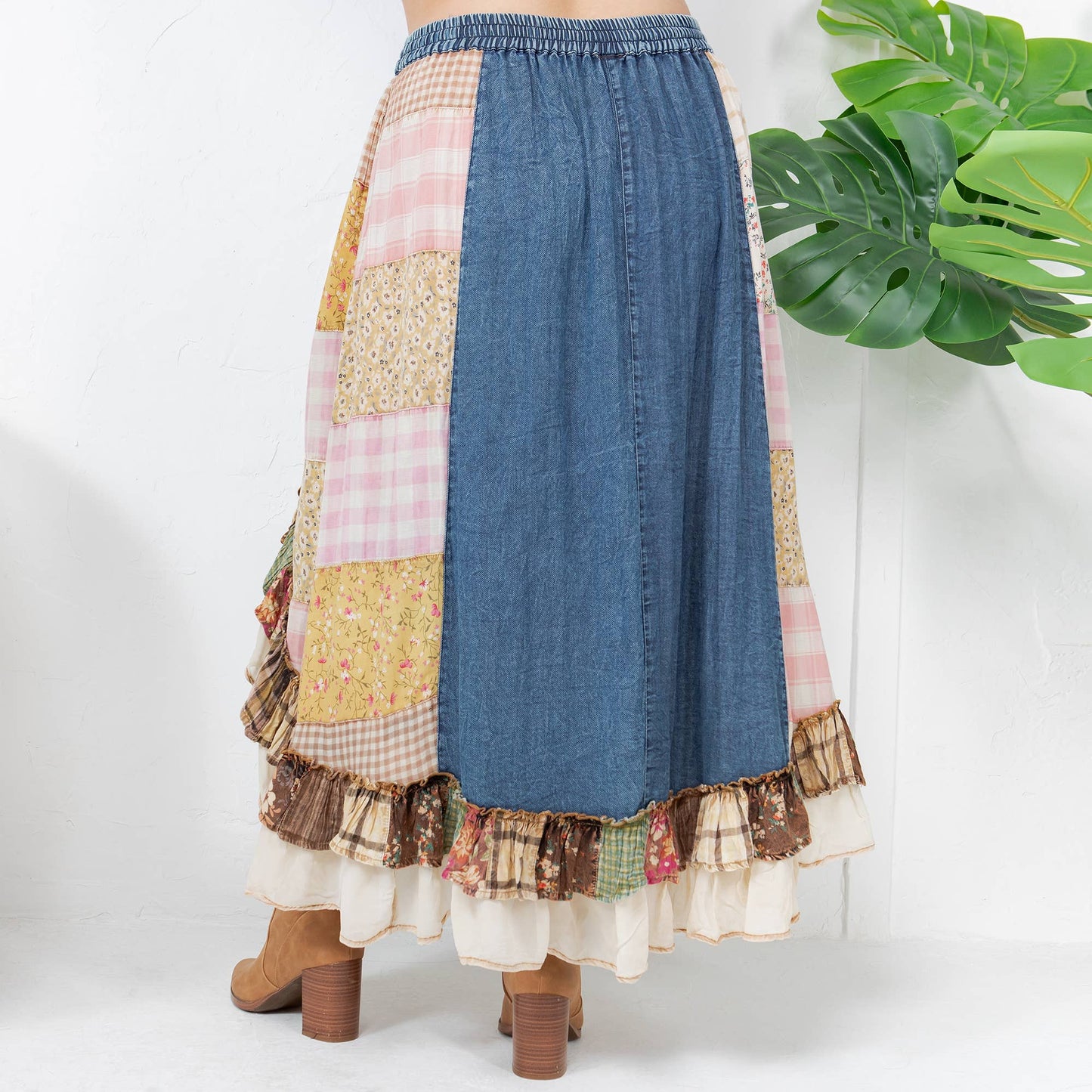 Western Boho Chic: Patchwork Midi Skirt