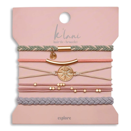"Explore" Gold Charm Compass Hair Tie Bracelets