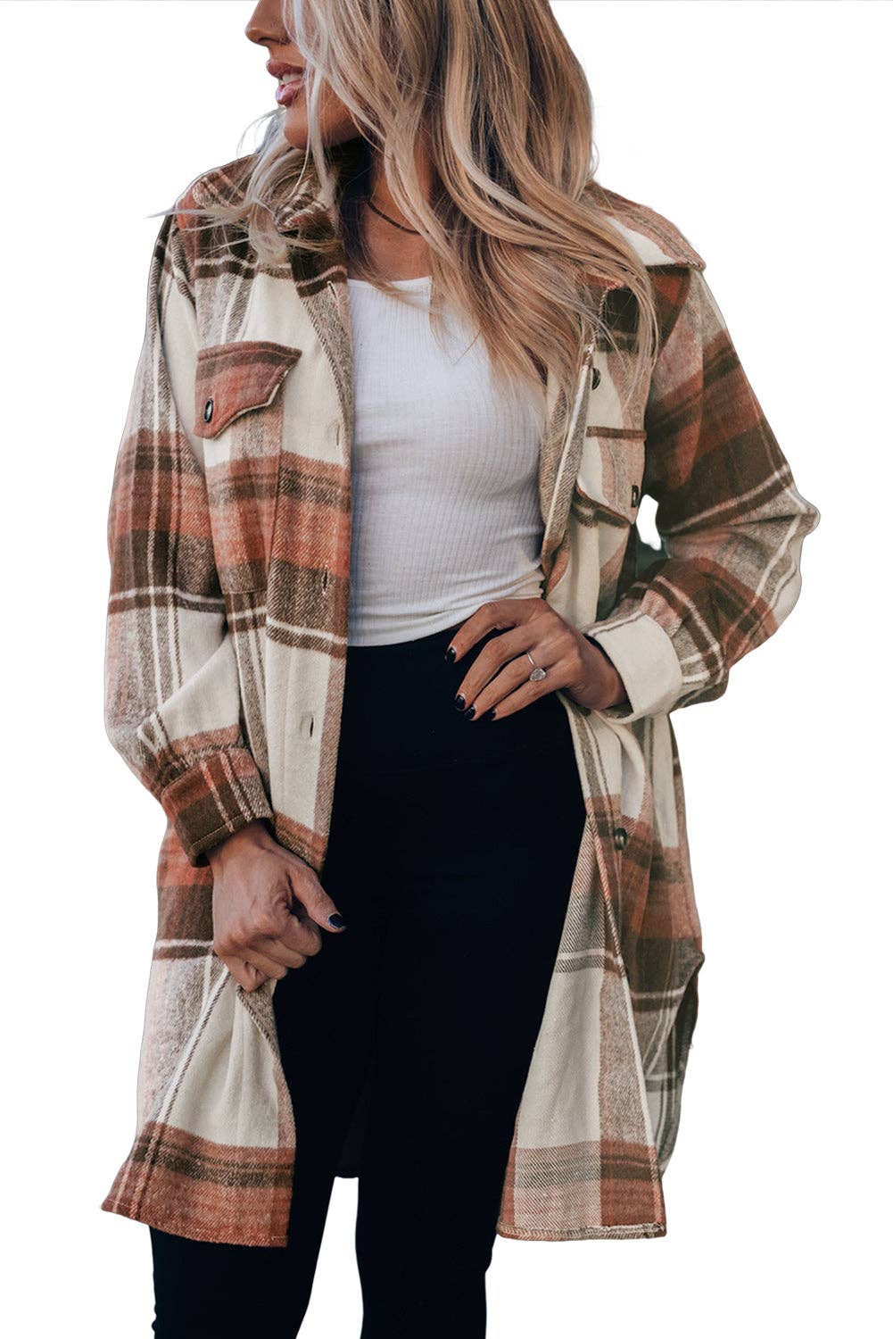 Plaid Flap Pockets Long Shacket