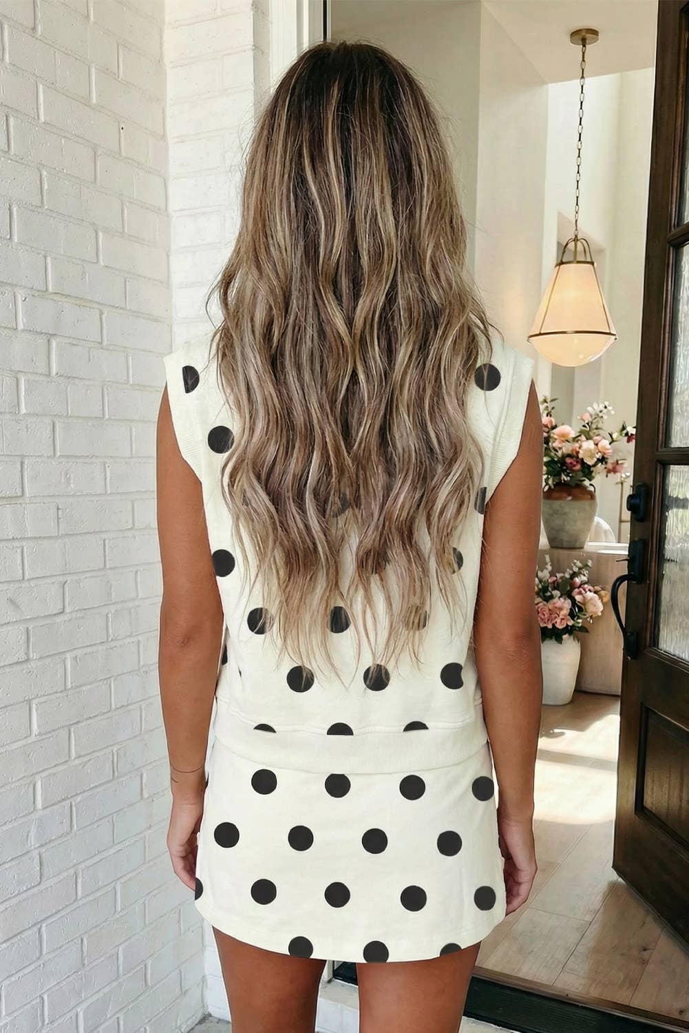 Ribbed Trim Polka Dot Tank Split Mini Skort Set(S-4X)
