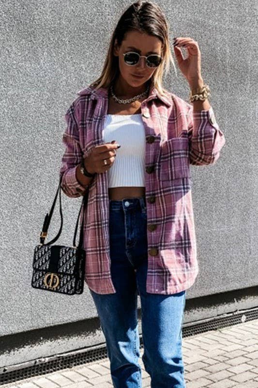 LOOSE FIT PLAID BIG BUTTONED SHIRTS JACKET