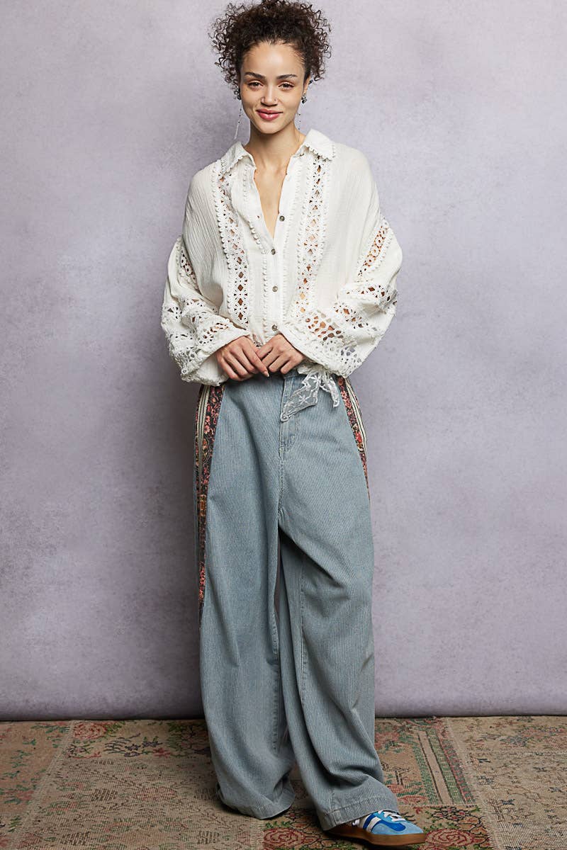 Collar neck balloon sleeve double gauze shirt top