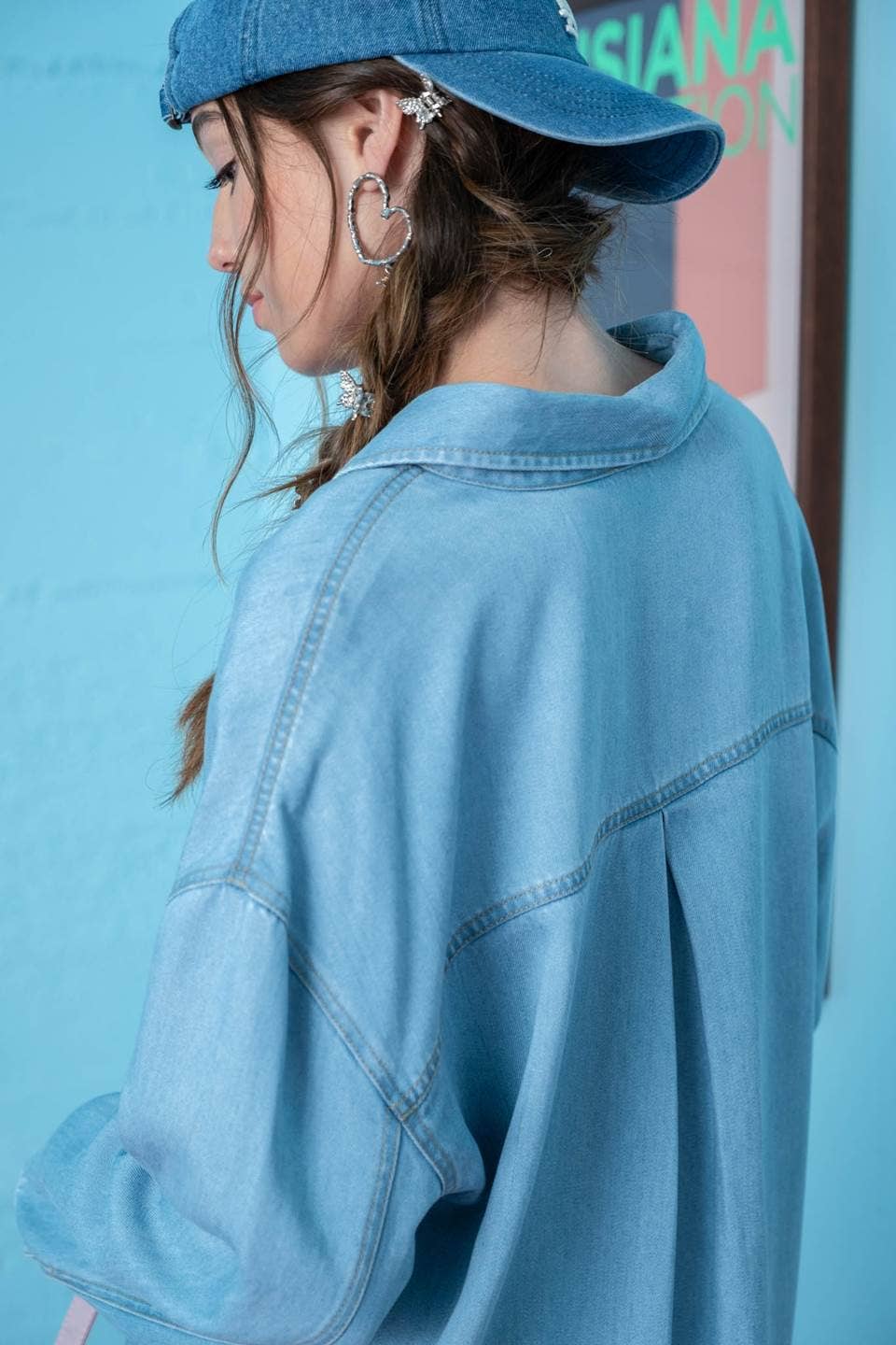 DENIM DROP SHOULDER MINI SHIRT DRESS