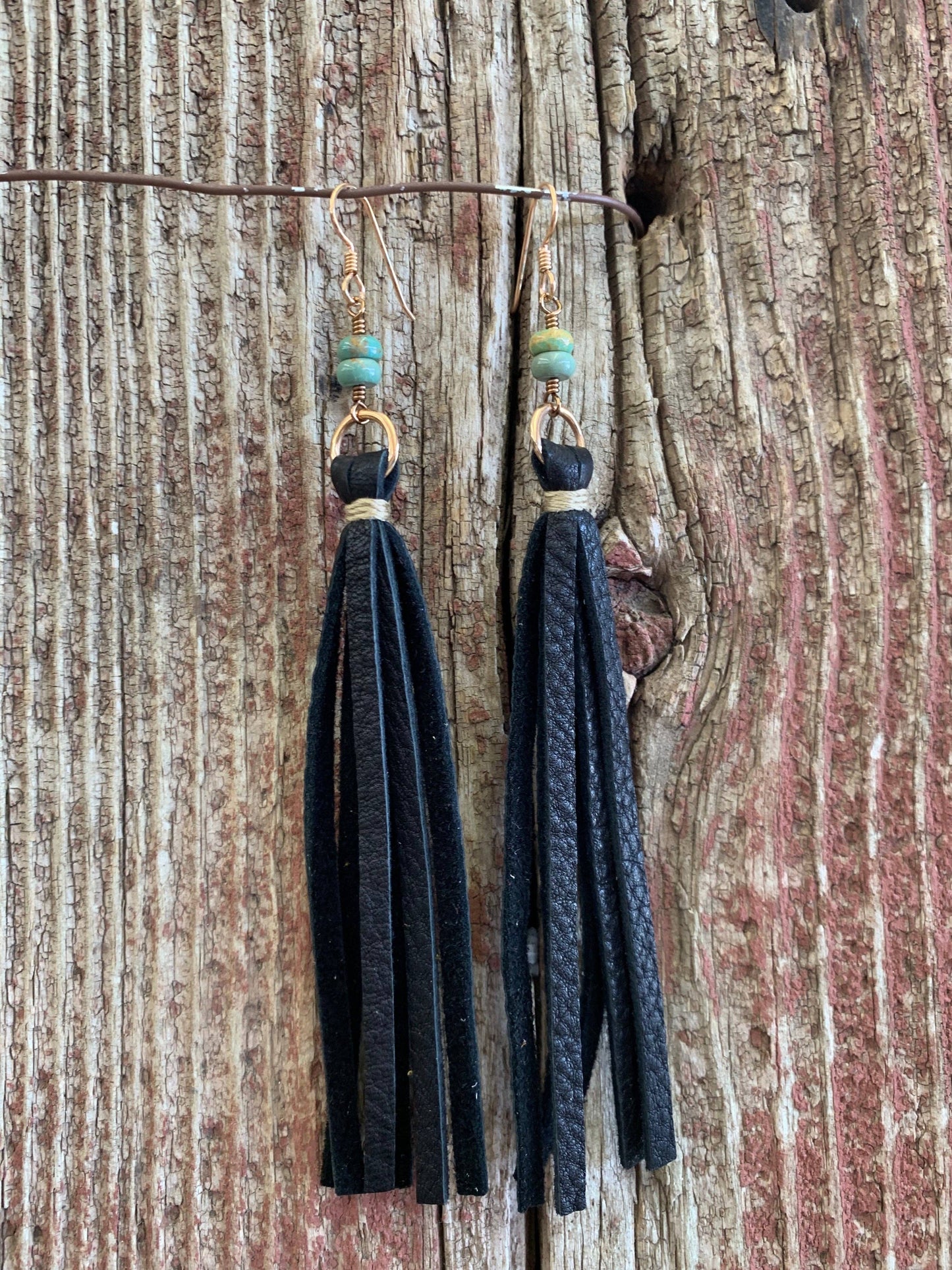 Leather Tassel w/Stone Earring