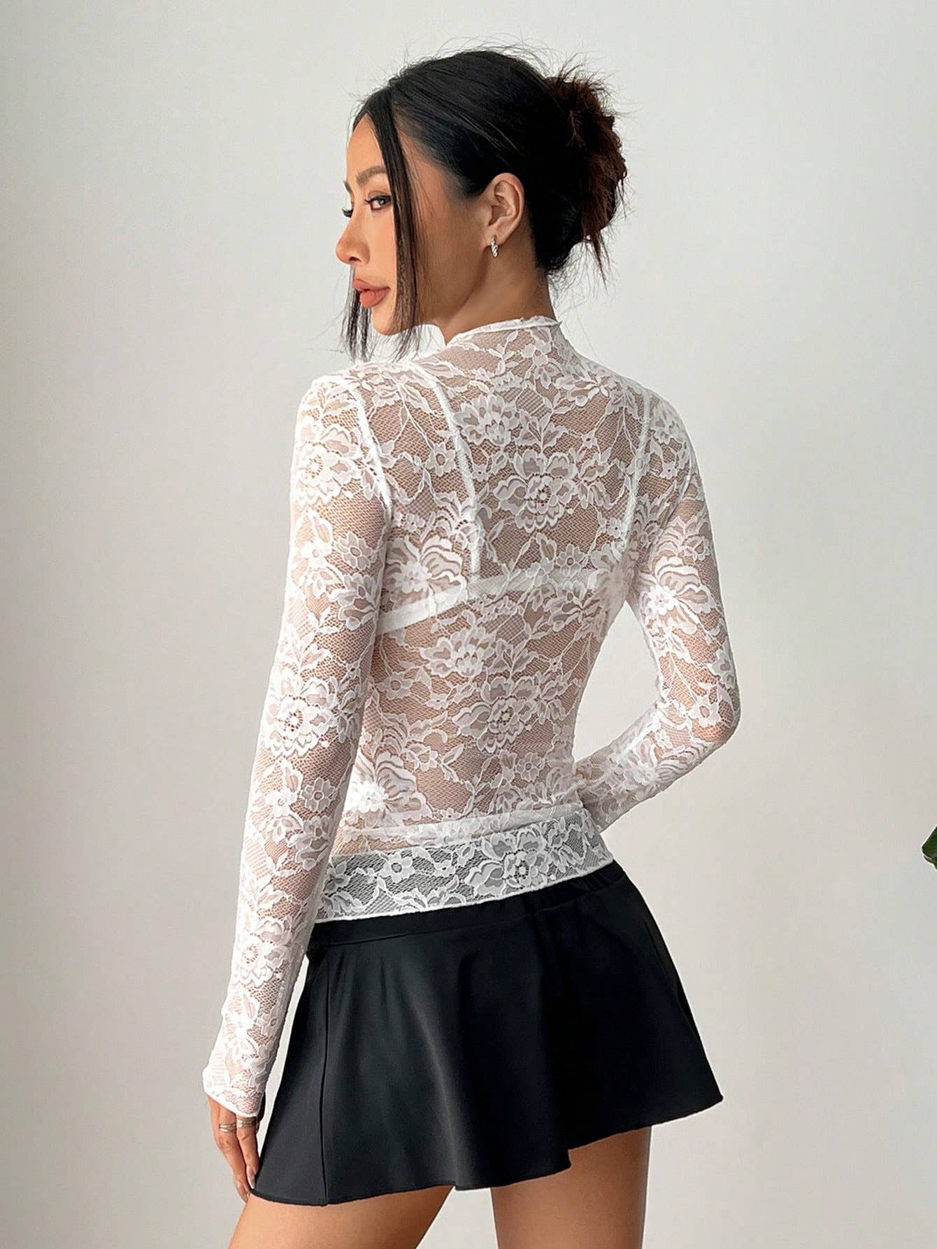 Sheer Long Sleeve Lace Top