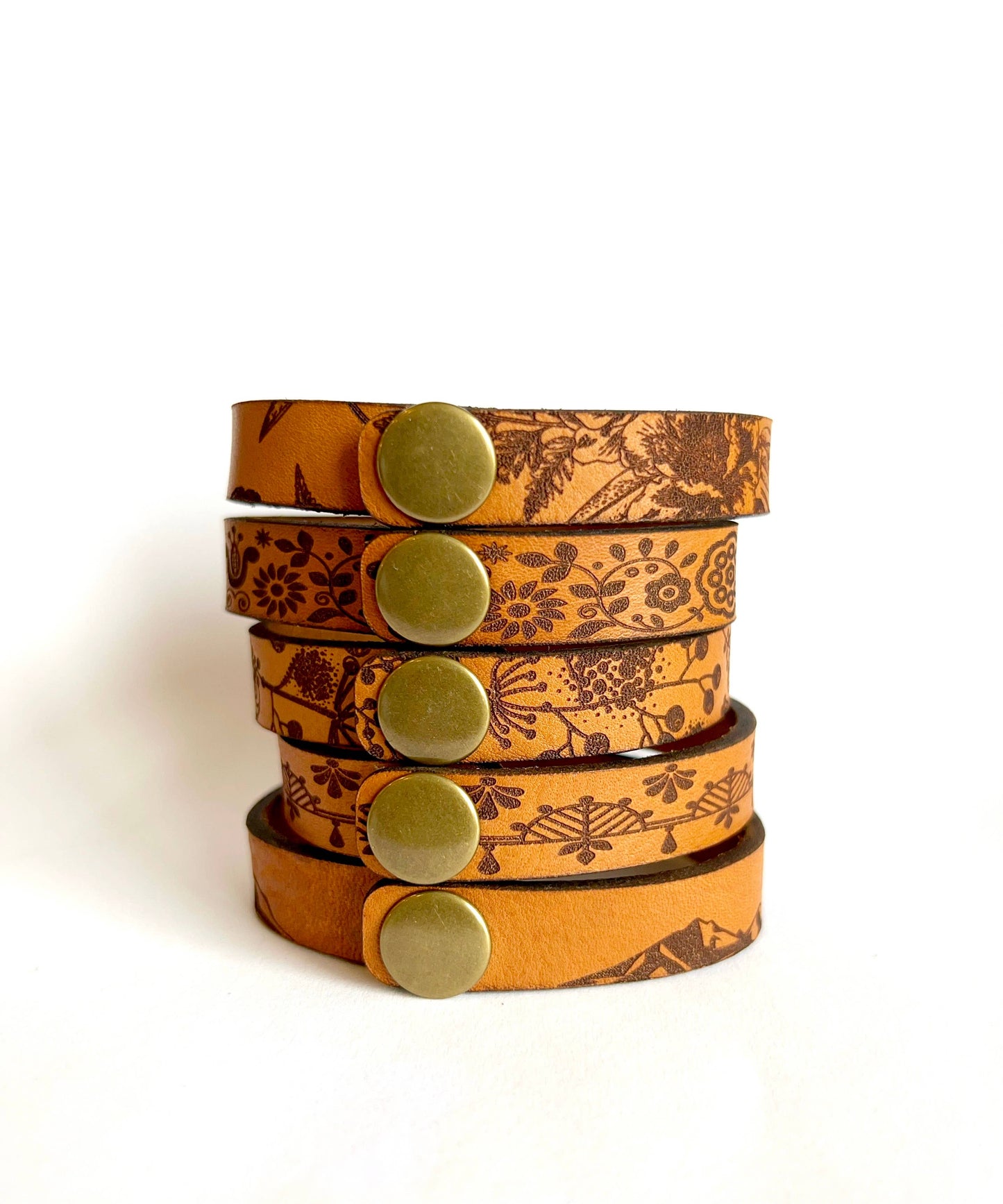 Design Leather Snap Bracelet - Engraved Leather Cuff