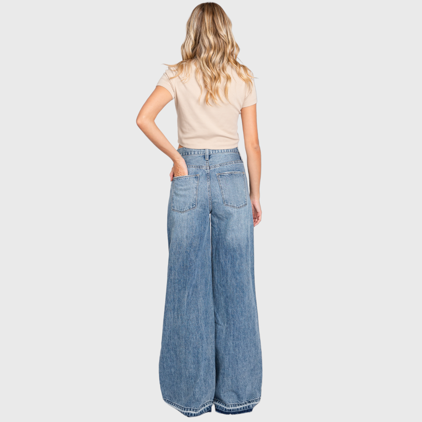 DISTRESSED HIGH RISE RIGID VINTAGE WIDE LEG JEANS