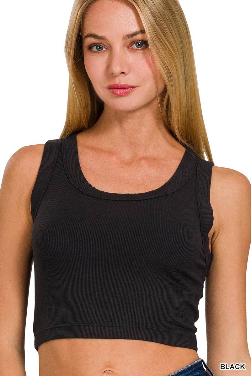 RIBBED SCOOP NECK CROPPED TANK TOP