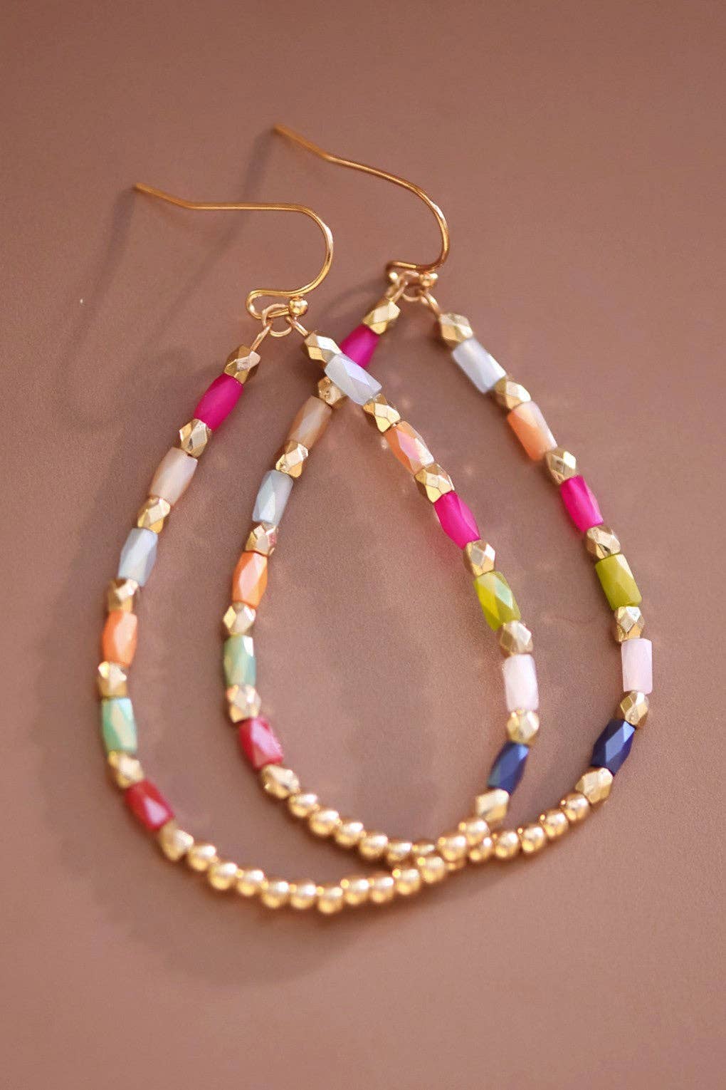 Teardrop Wire Beaded Glass Crystal Earrings - 7700