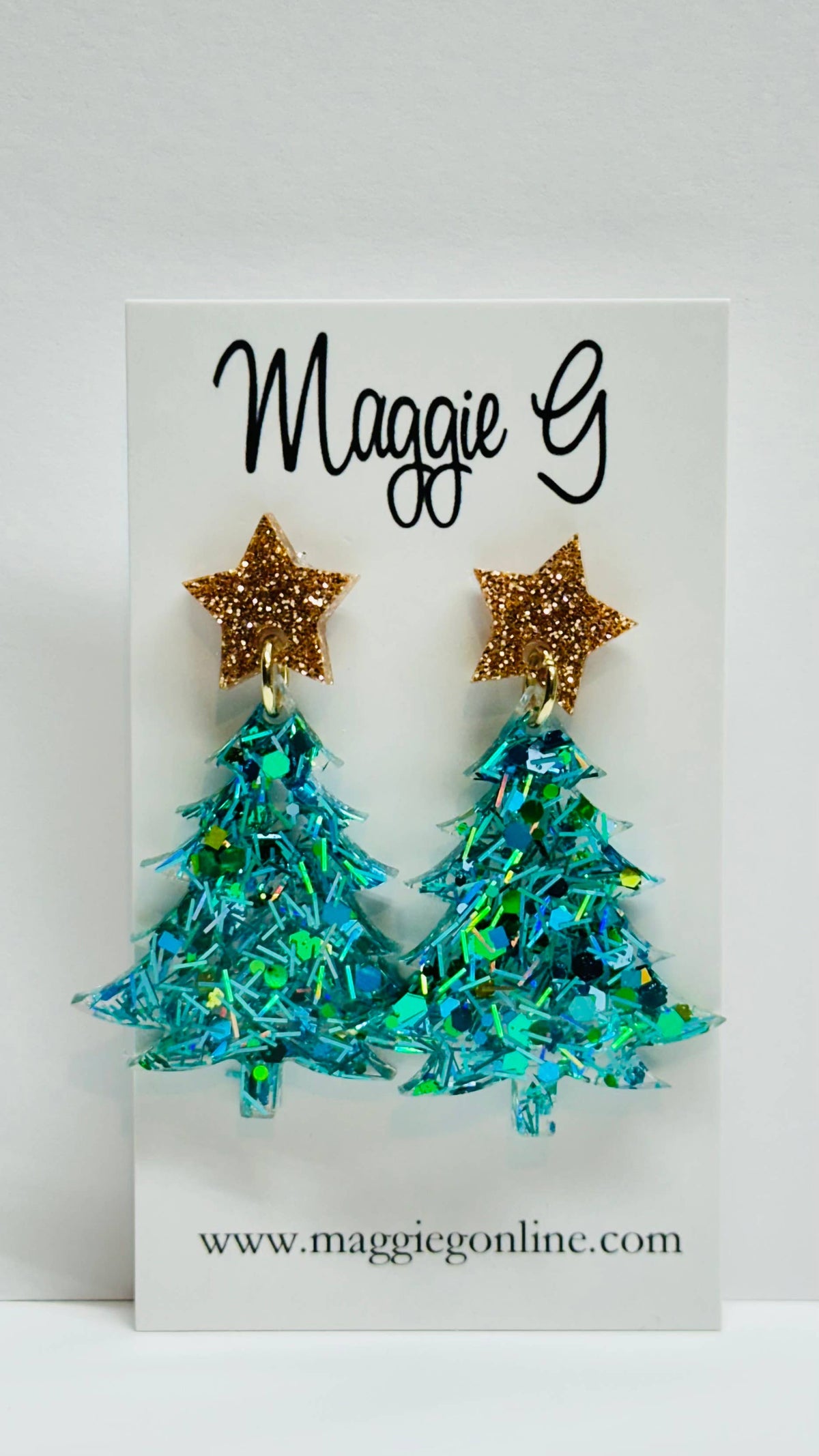 Christmas Tree Resin Earrings (Teal Tinsel)