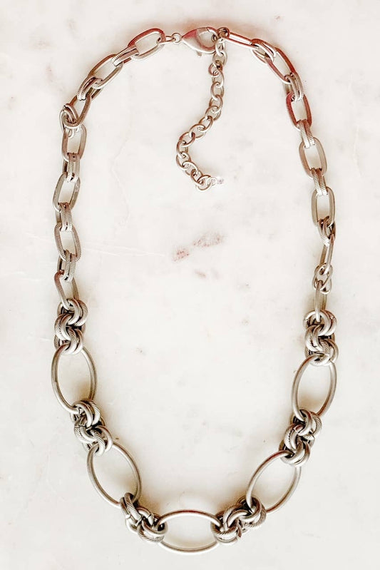 Silver matte chain link necklace