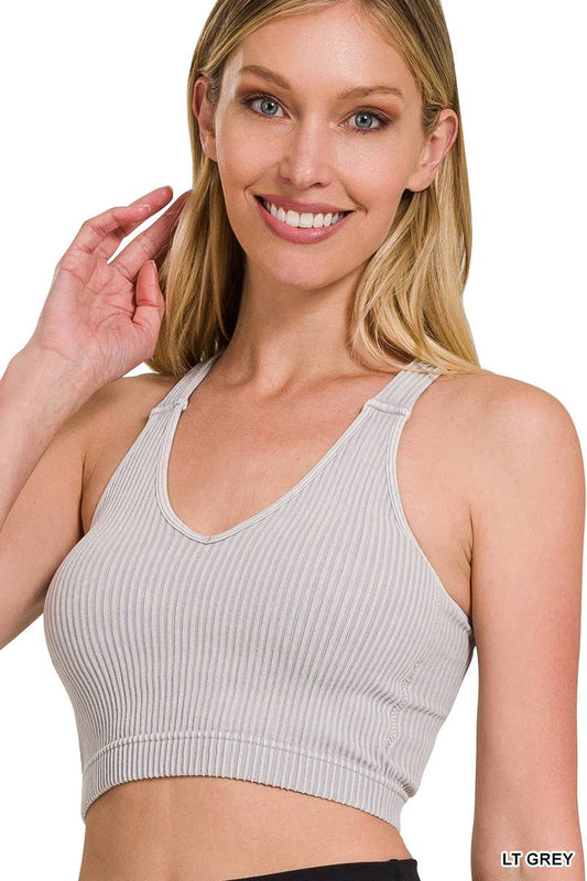 Premium washed seamless crop tank w/ removable bra