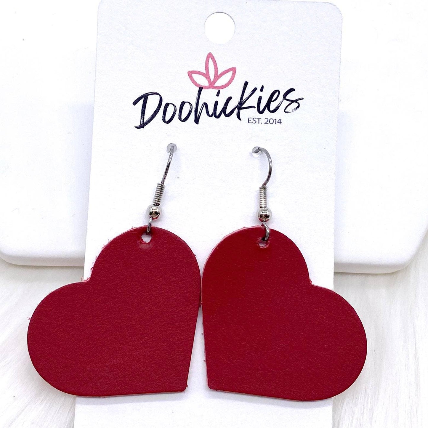 1.25" Deep Valentine Red Hearts (Thick Leather) -Earrings