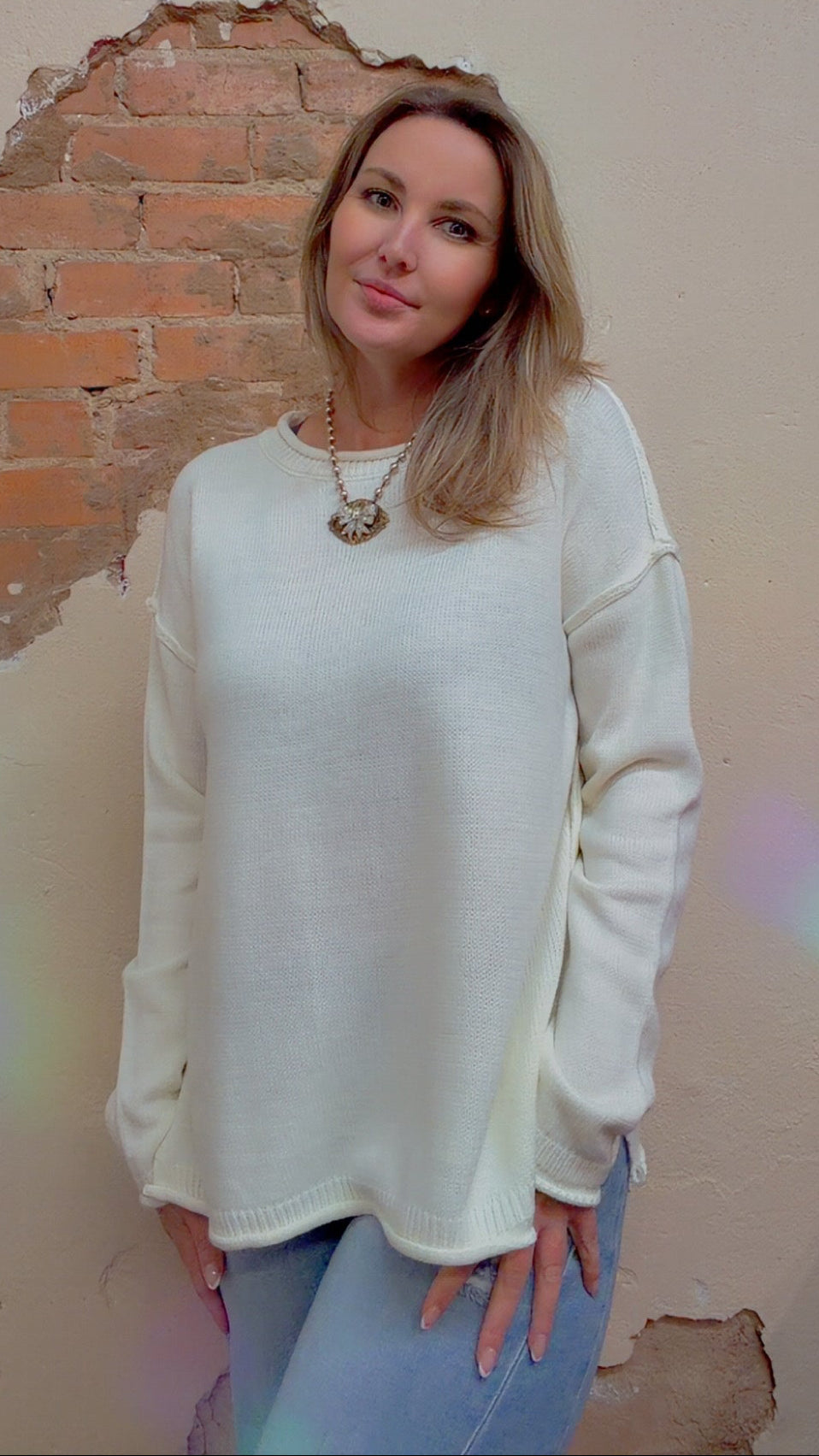 Casual Solid Color Crew Neck Loose Sweater DP25E516