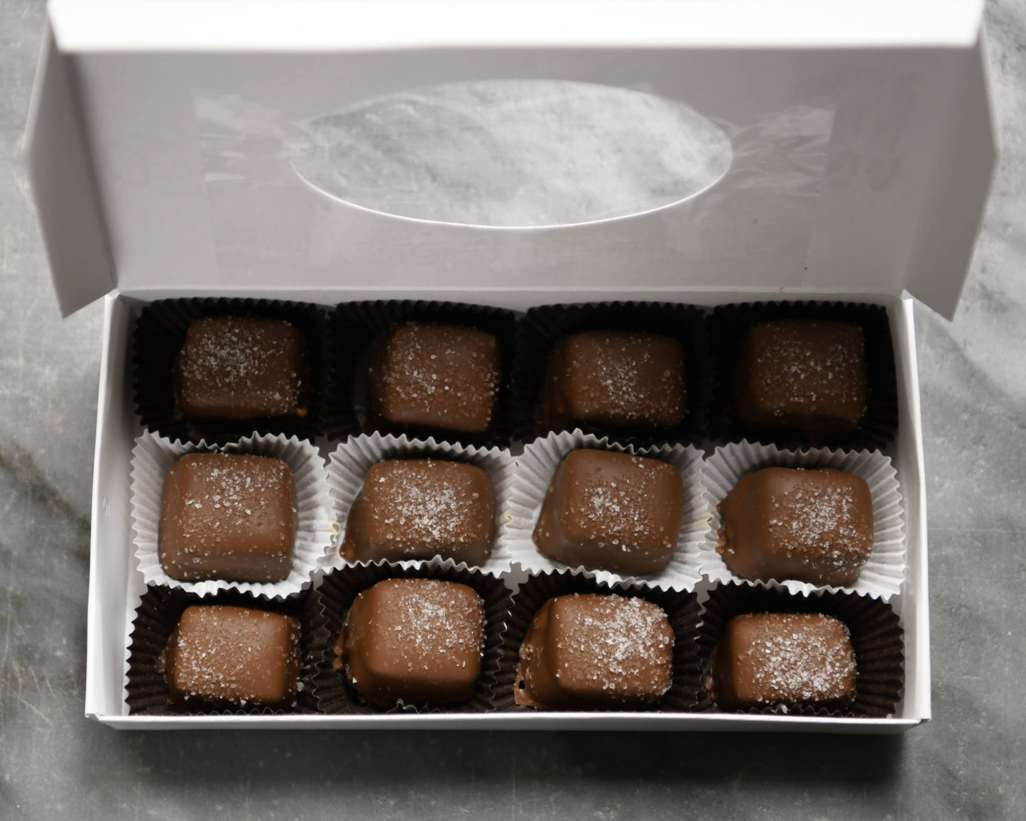 1/2LB Sea Salt Caramel Milk Chocolate - Window Box