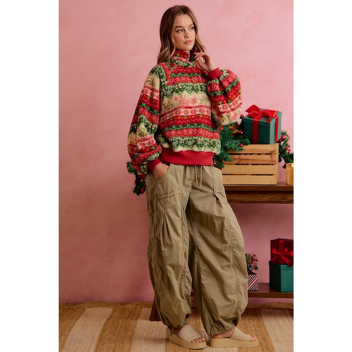 RELAXED FIT ELASTIC WAIST DRAWSTRING CARGO PANTS