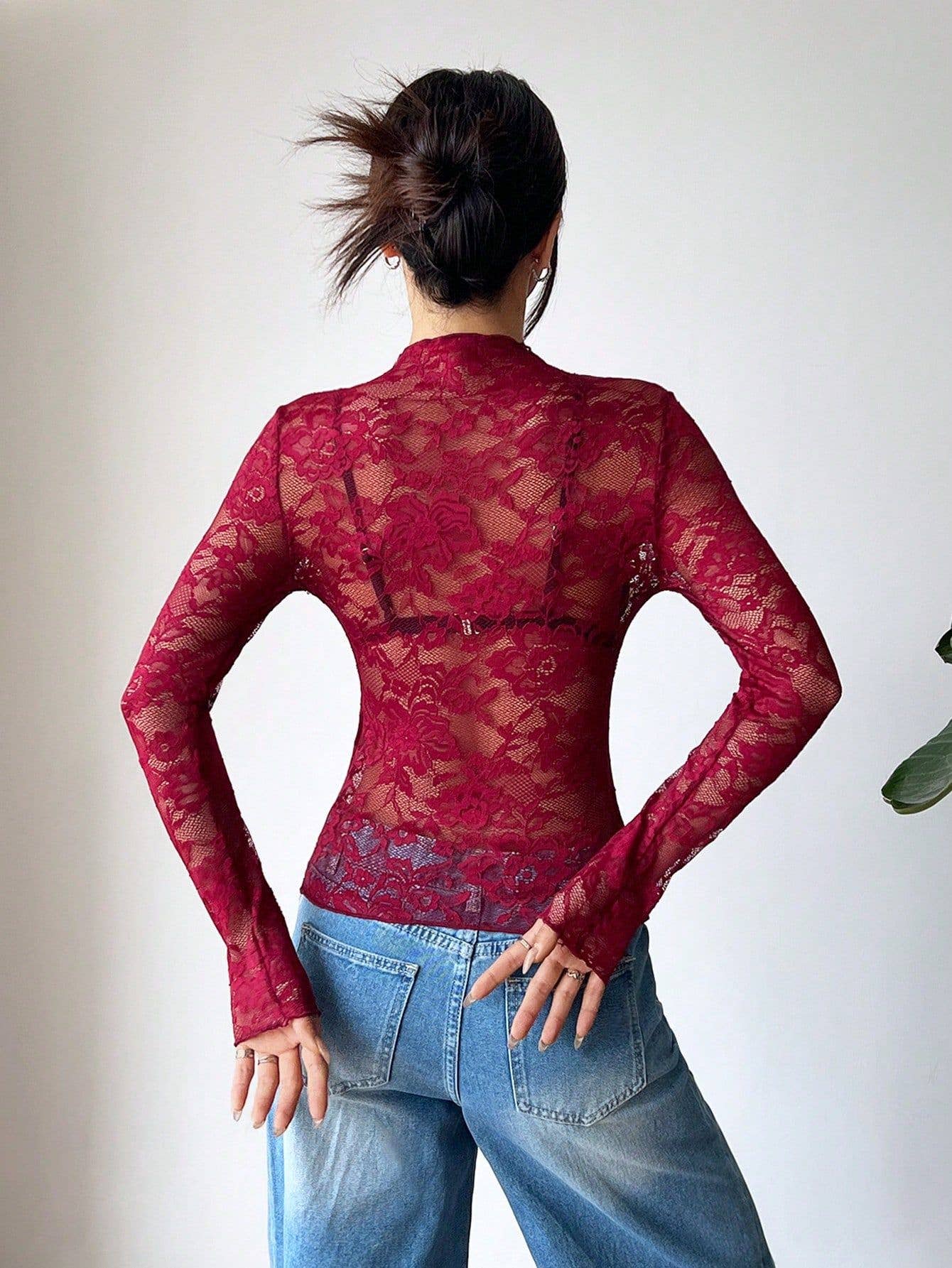 Sheer Long Sleeve Lace Top