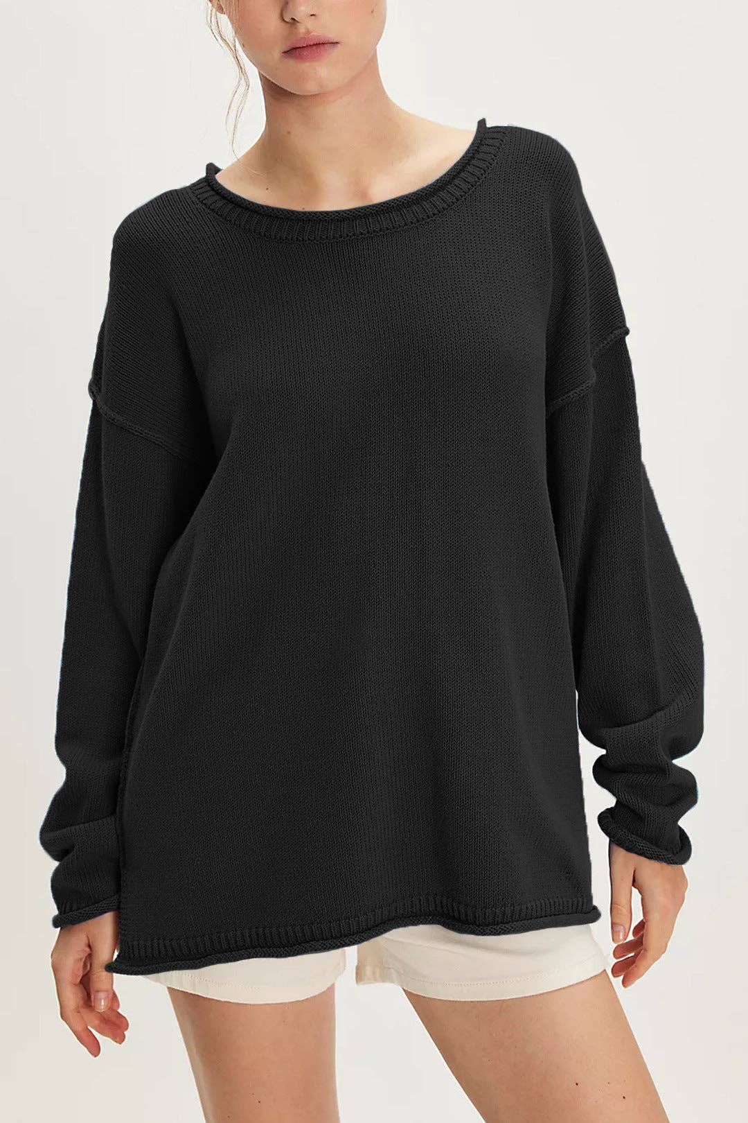 Casual Solid Color Crew Neck Loose Sweater DP25E516