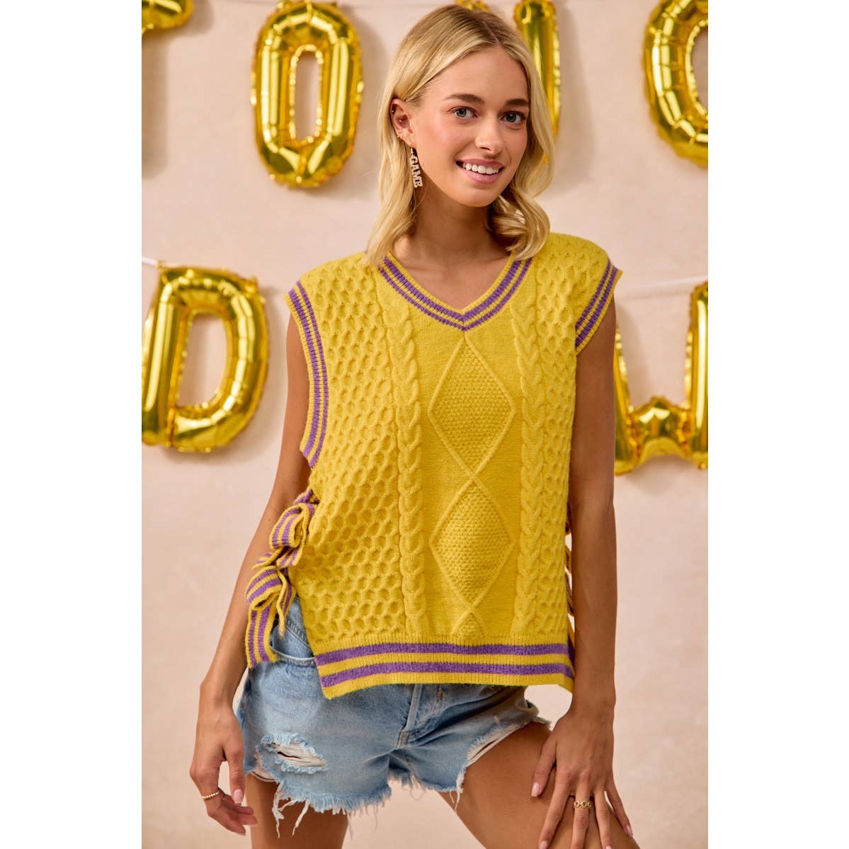 GAMEDAY THEME TEXTURED KNIT SWEATER TOP