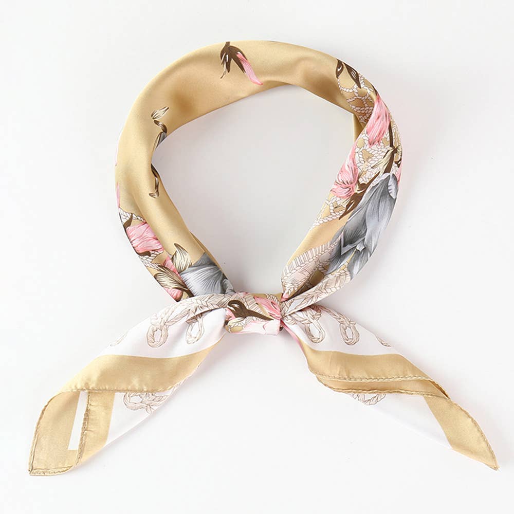 Classy Floral Printed Square Silky Satin Bandana Scarf