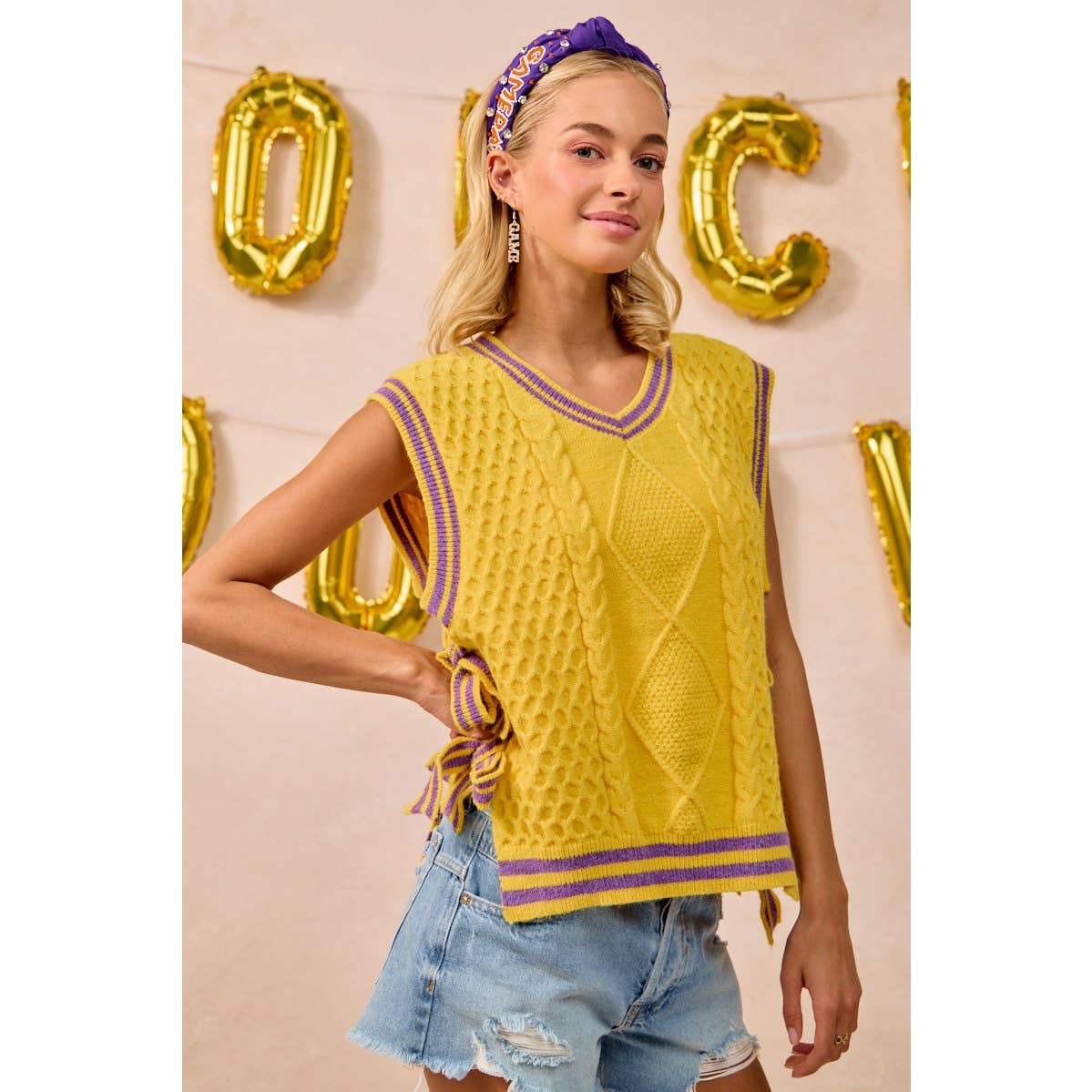 GAMEDAY THEME TEXTURED KNIT SWEATER TOP