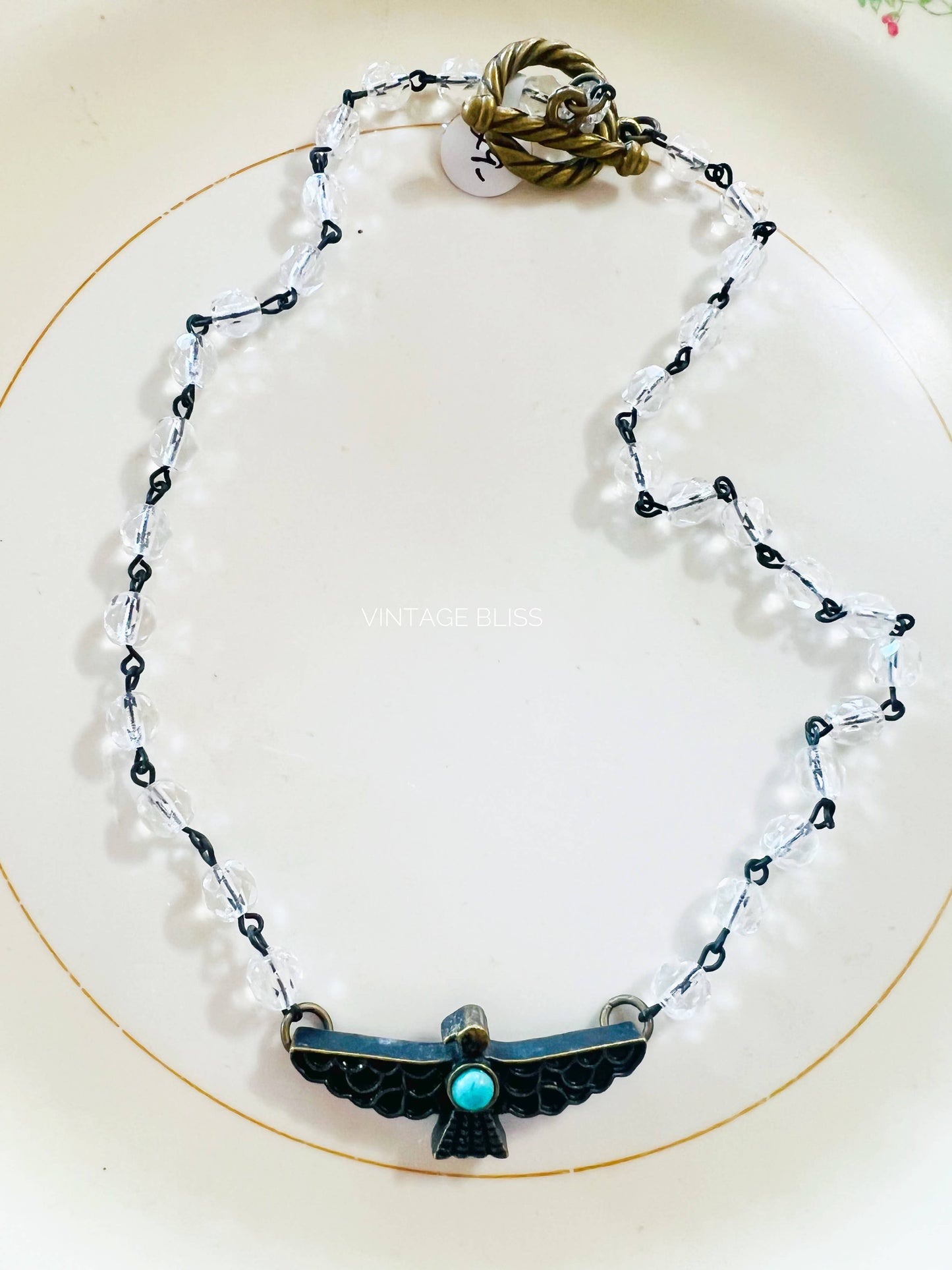 Thunderbird Clear Beaded Chain Choker Necklace