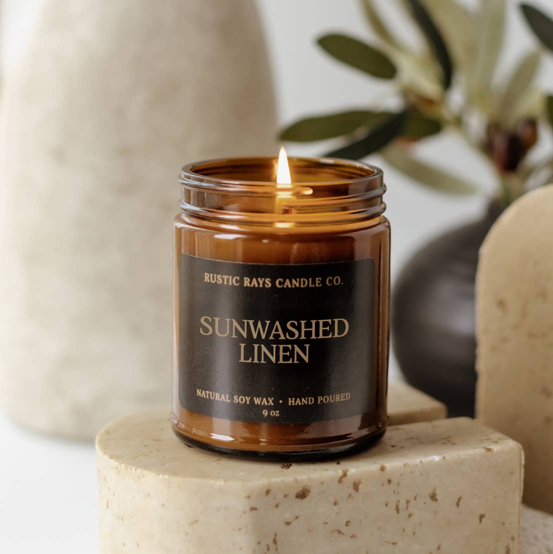 Sunwashed Linen 9 oz Soy Candle - Spring Home Decor & Gifts