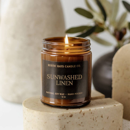 Sunwashed Linen 9 oz Soy Candle - Spring Home Decor & Gifts