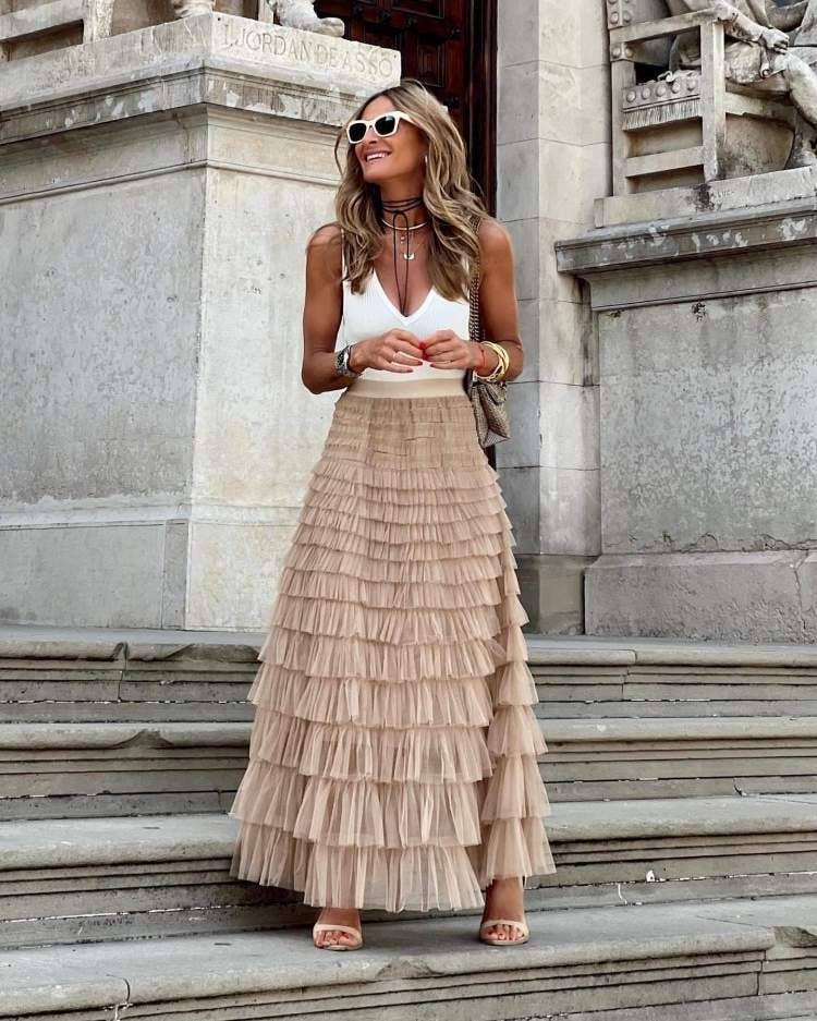 Pink Fashion gauze pure color tiered skirt