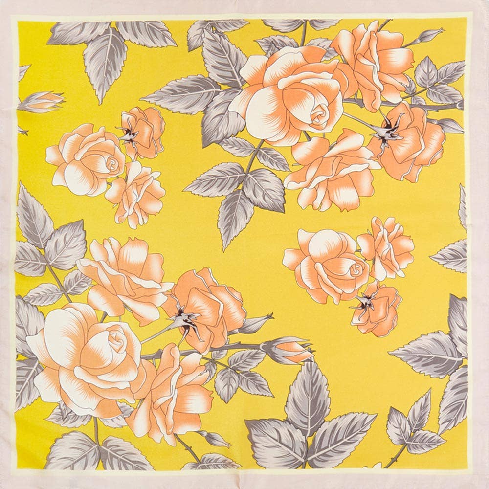 Floral Garden Printed Square Silky Satin Bandana Scarf