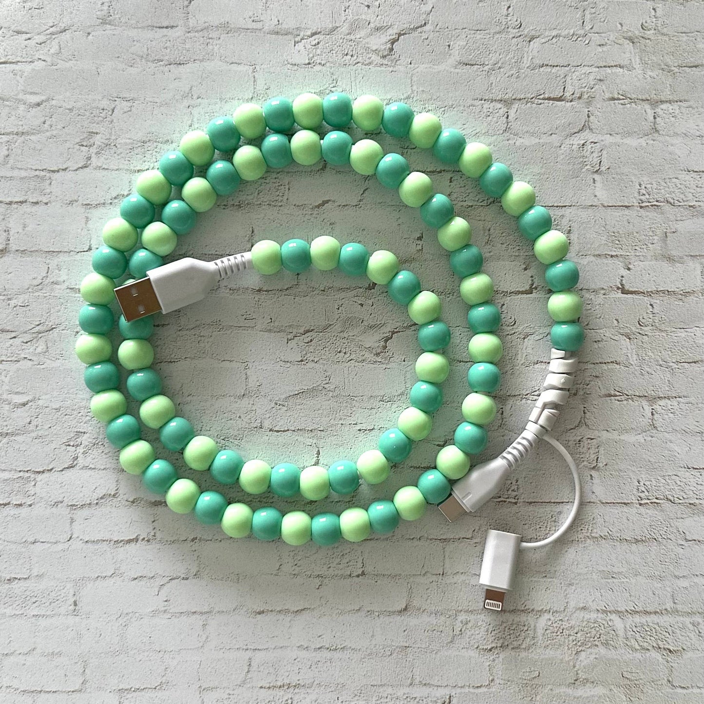 2 in 1 USB-C Cable Beaded Phone Charging Cord "Mint"