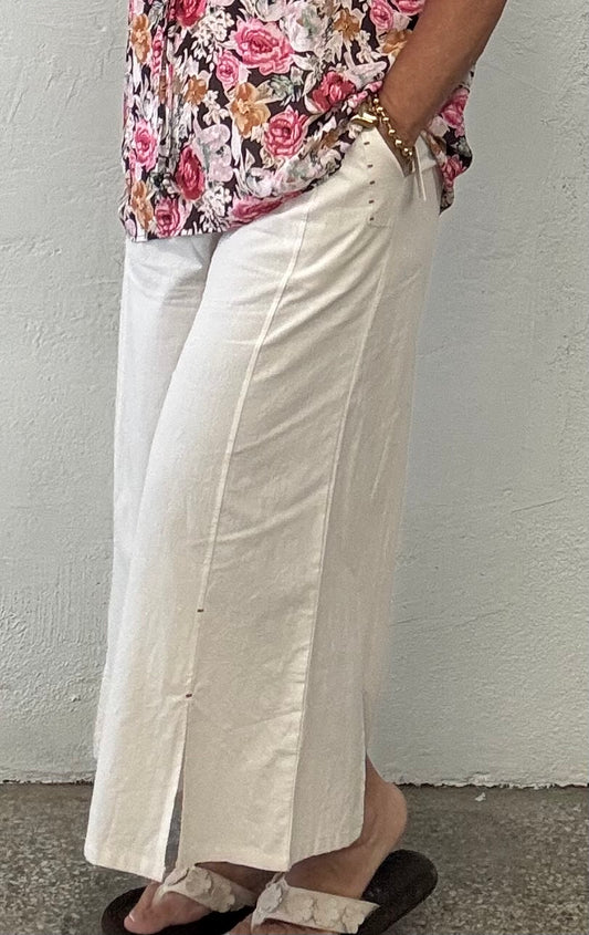 Solid Color Casual Loose Fit Nine-Point Wide Leg Pants