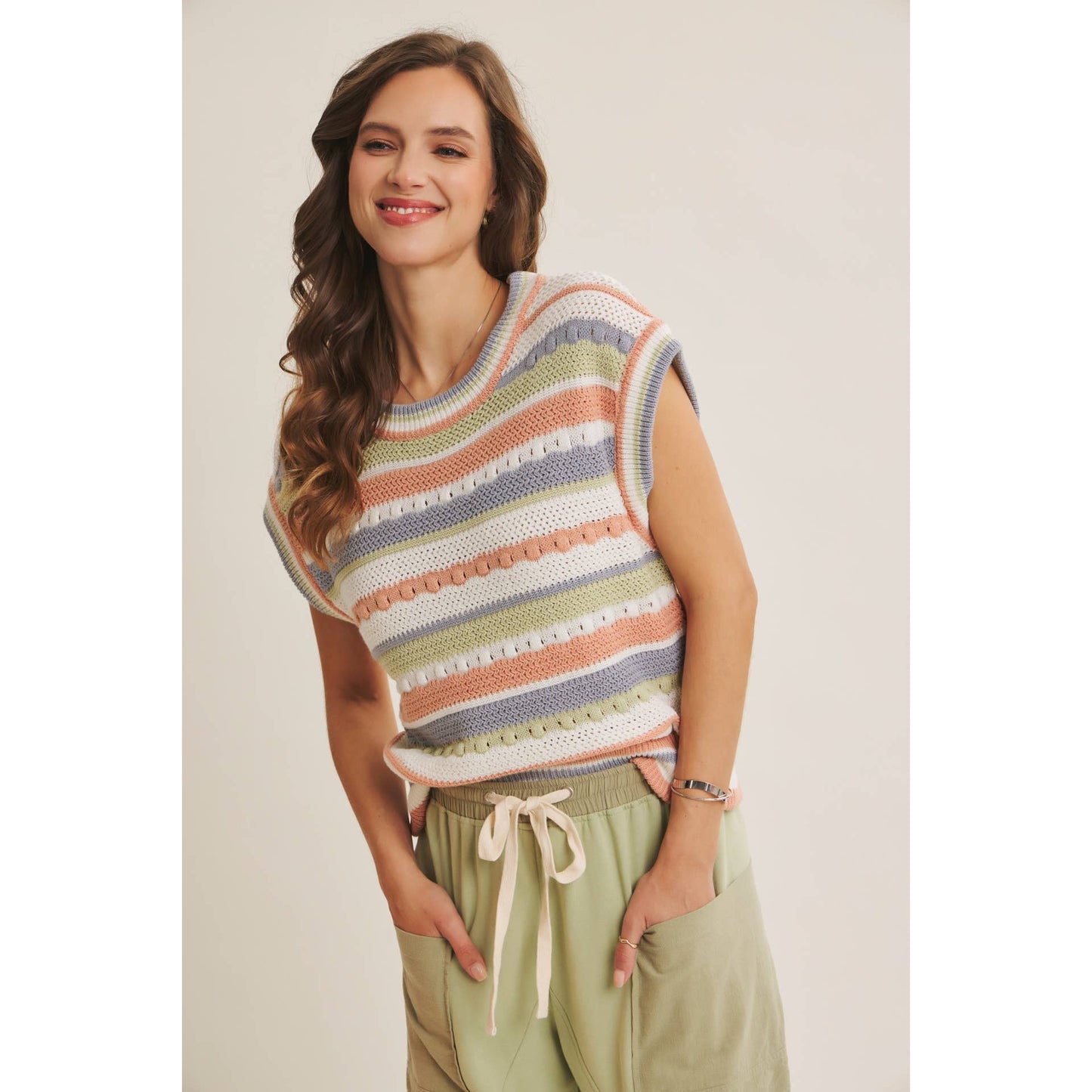 EASY BREEZY MADE FOR LAID BACK DAYS STRIPE SWEATER VEST
