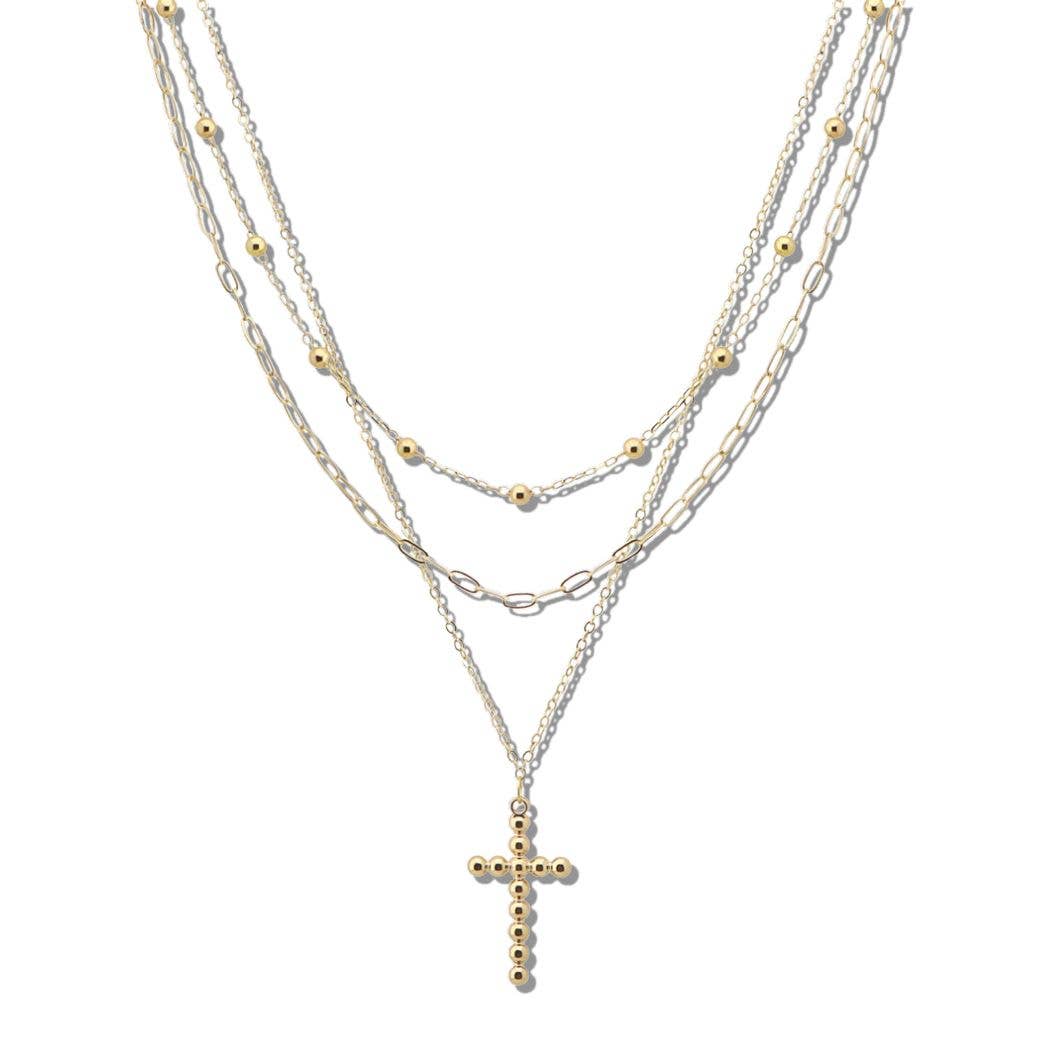 TRIPLE LAYERED CROSS PENDANT NECKLACE