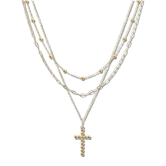 TRIPLE LAYERED CROSS PENDANT NECKLACE