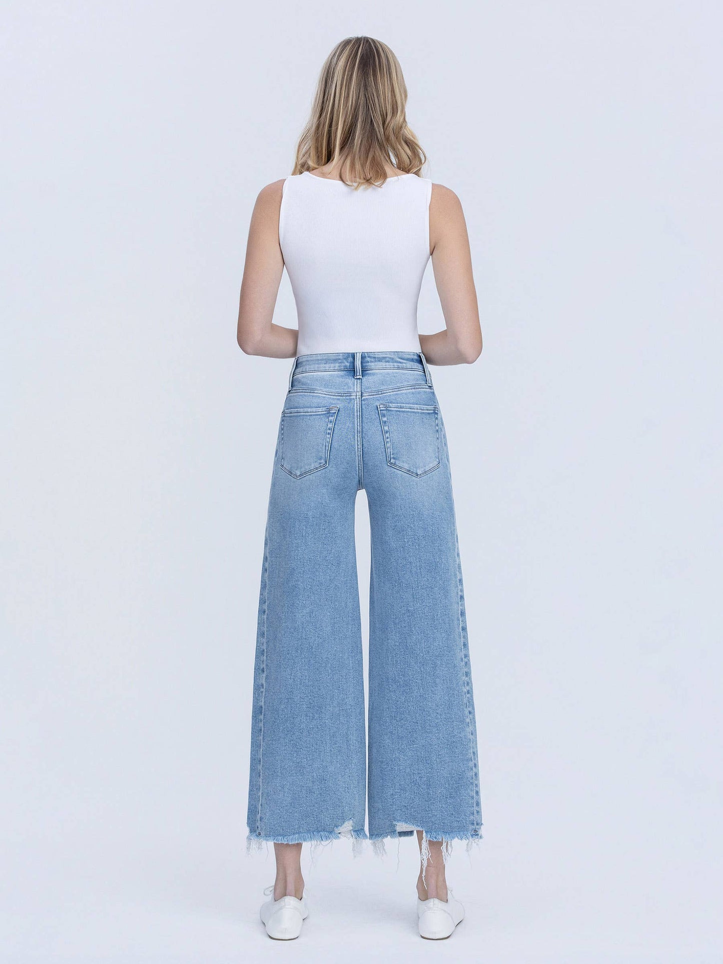 HIGH RISE MEDIUM LIGHT SIDE PANEL CROP WIDE JEANS T7296
