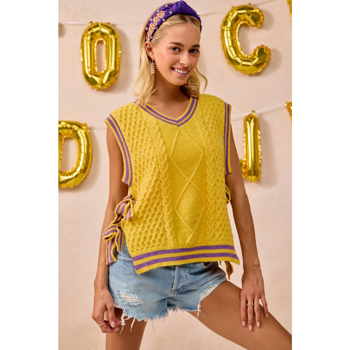 GAMEDAY THEME TEXTURED KNIT SWEATER TOP