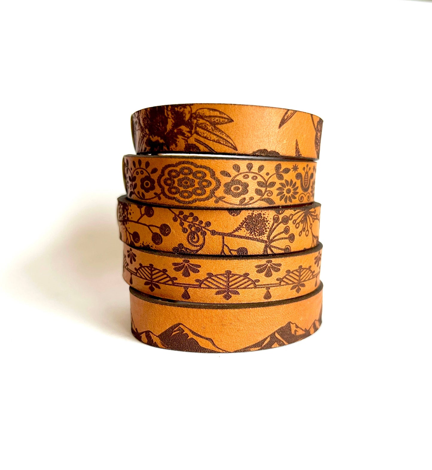 Design Leather Snap Bracelet - Engraved Leather Cuff
