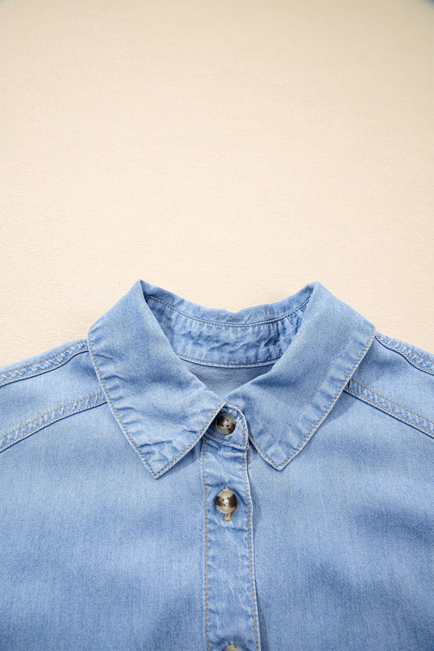 Half Sleeve Button Down High Low Chambray Shirt (S-XL)