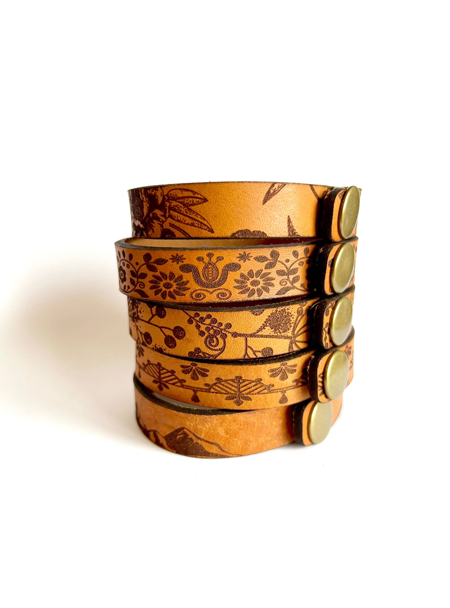 Design Leather Snap Bracelet - Engraved Leather Cuff